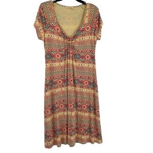 FRESH PRODUCE Shift Dress Knee Length Short Sleeve Size Medium Yellow Print